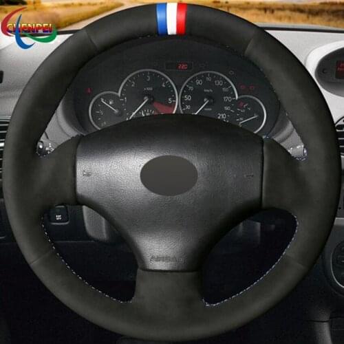 DIY Hand-stitched Black Suede Steering Wheel Cover For Peugeot 206 1998-2005 206 SW 2003-2005 206 CC 2004 2005 Car Accessories