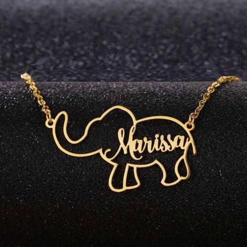 HUHUI Custom Name Necklace Hollow Cute Elephant Pendant Nameplate Personalized Stainless Steel Choker For Women Gothic Jewelry