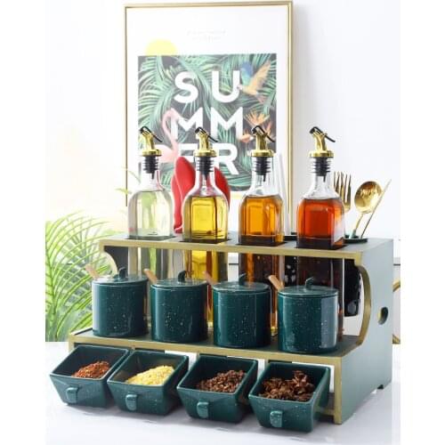 Emerald Kitchen glass seasoning bottle bamboo frame knife rack emerald ceramic box jars kitchen storage container cookie jar