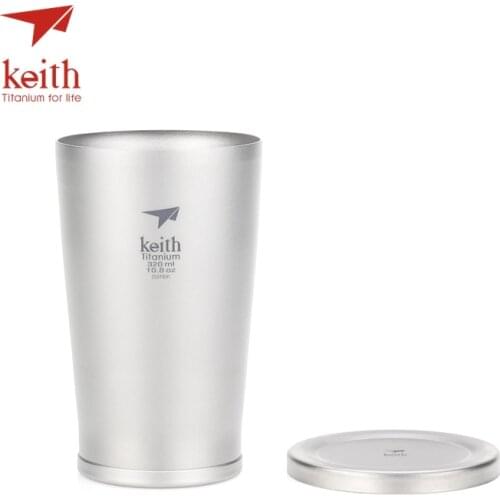 Keith Titanium Double Wall Mugs Beer Coffee Cup Ultralight Insulation Drinkware 320ml For Outdoor Camping Hiking Travel Ti3150