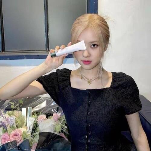 Kpop Korea ROSE Black Sexy Cardigan Shirt French Square Collar Puff Short Sleeve Cardigan Blouses Women Summer Fashion Slim Tops