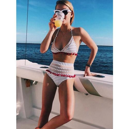 Swimsuit Sexy Halter High Waist Bikini Halter Transparent Retro Mesh Out String Bathing Suit Female Women Fashion Swimwear