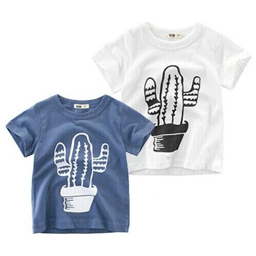 Boy Summer Top Short Sleeve Cartoon Cute Cactus Pattern Wild Fashion Top Clothes