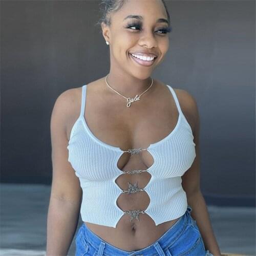 Hirigin Medal Butterfly Patchwork Tank Sexy Women Tube Top Cropped Clubwear 2021 Sleeveless Strap Hollow Out Camis Streetwear