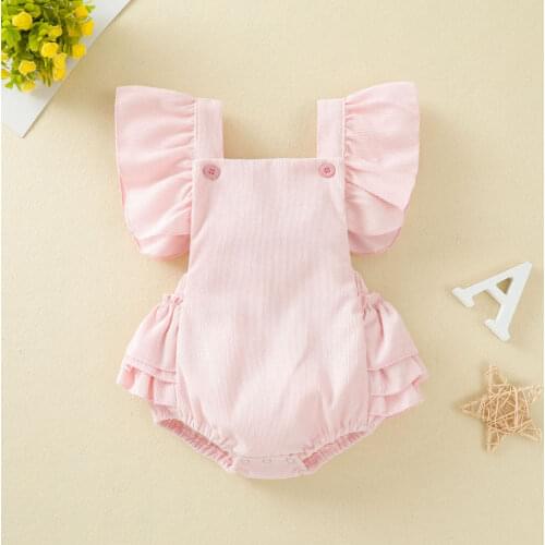 Cute Princess Newborn Baby Girls Summer Clothes Romper Ruffles Short Sleeve Corduroy Solid Jumpsuits Casual Sunsuits Outfits