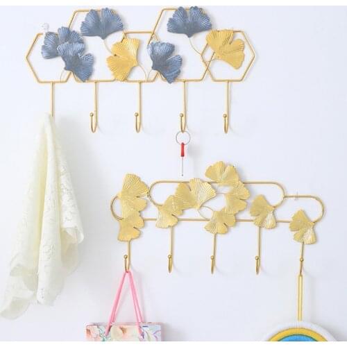 Nordic Ginkgo Leaf Design Wall Hooks Decorative Hooks Wall Mounted Hanging Hooks Keys Coat Hanger Hooks Home Storage Rack Holder