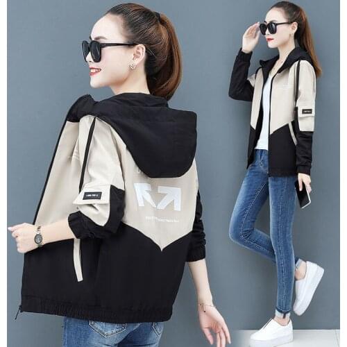 2021 New Autumn Womens Jackets Causal Hooded Windbreaker Famale Basic Coat Zipper Lightweight Jacket Outwear Plus Size