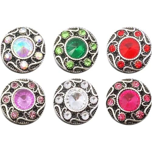 Wholesale 044 flower 18mm rhinestone metal button for snap button Bracelet Necklace Jewelry For Women Silver jewelry