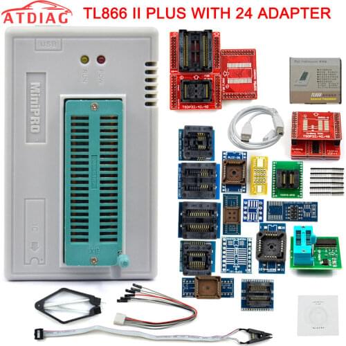 Original minipro TL866II Plus programmer+24 adapters+SOP8 test clip AVR eeprom