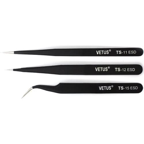VETUS Stainless Steel Eyelash Tweezer Superhard Anti-Static Eyelash Extension Tweezers High Precision Eyebrow Makeup Tool