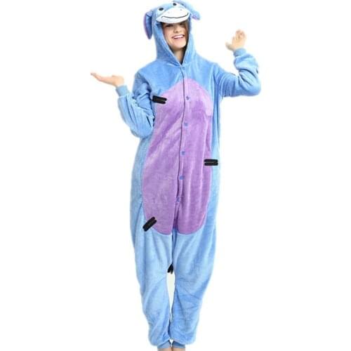 Kigurumi Pajama Donkey Adult Animal Cartoon Hooded Onesie Women Men Couple 2019 Winter Pajamas Suit Sleepwear Flannel Pijamas