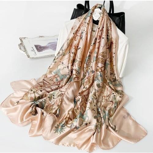 2021Smooth Silk Scarf for Women Floral Print Elegant Pashmina Scarfs Female Foulard Hijab Luxury Shawls Beach Lady Stoles Scarve