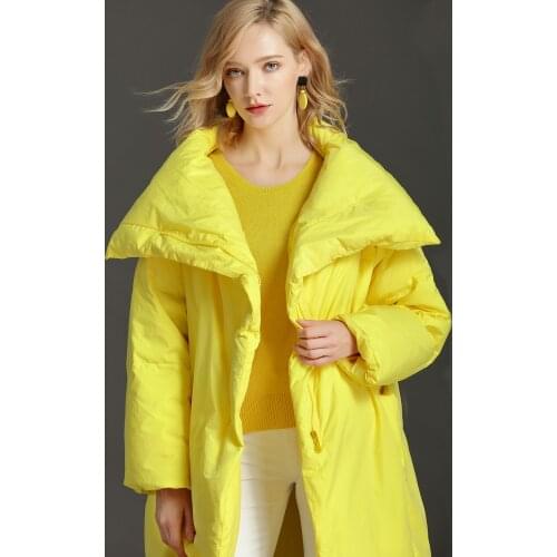 Popular Yellow Long White Duck Down Coats Large Suit Collar Casual Warm Oversize 6XL Winter Pink Lady Overcoats Jackets Women
