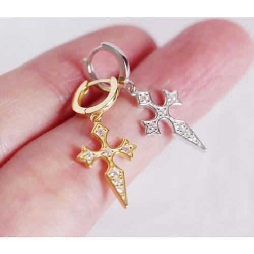 S925 Silver color Earrings Cross Silver color Earrings Baroque Personality Charm Zircon Girlfriend Gift Ladies Jewelry