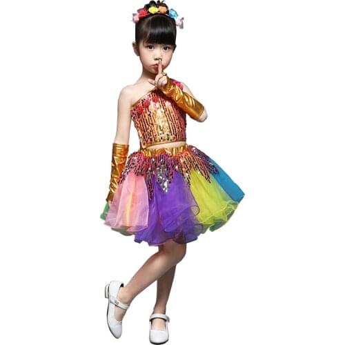 Girls Salsa Dance Skirt Ballet Tutu Sequins Jazz Dance Kids Modern Dance Performance Clothing Girl Stage Dancewear Children