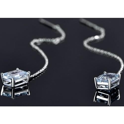 14K platinum high grade jewelry inlaid female ear line 5A Aquamarine girls party anniversary Christmas fashion birthday gift