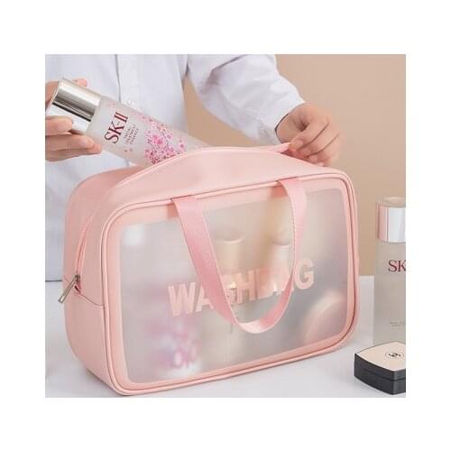 Womens Cosmetic bag INS Lettered Transparent Frosting Waterproof Large-Capacity Portable Travel Wash And Gargle Makeup Bag