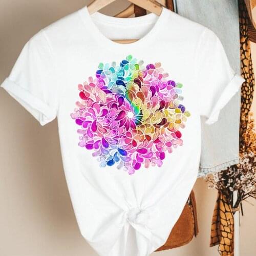 Women Clothes Floral Flower Style New Watercolor Summer Print Fashion Tshirt Female Short Sleeve Tee Top Graphic T-shirt