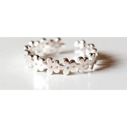 Season Gate 925 Sterling Silver Fashion Cute Elegant Hollow Mini Flowers Adjustable Size Open Ring for Women Girls SR033
