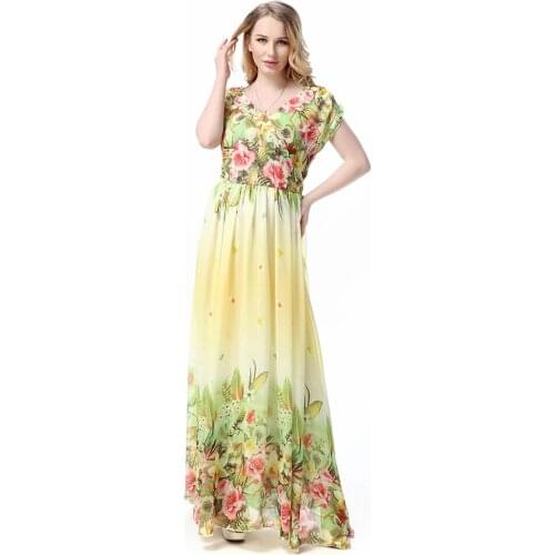 Abaya Dubai New fashion European and American chiffon self-cultivation holiday big swing print short-sleeved dress Muslim dress