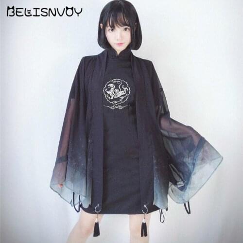 New Arrival Harajuku Vintage Summer Women Dress Dragon Embroidery Cheongsam Short Sleeve Stand Collar Punk Dress