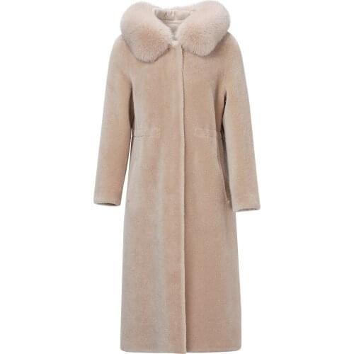 Winter Shearing Real Sheep Coat Korean Fox Fur Collar Jacket Women Abrigo Mujer NK907 YY1544