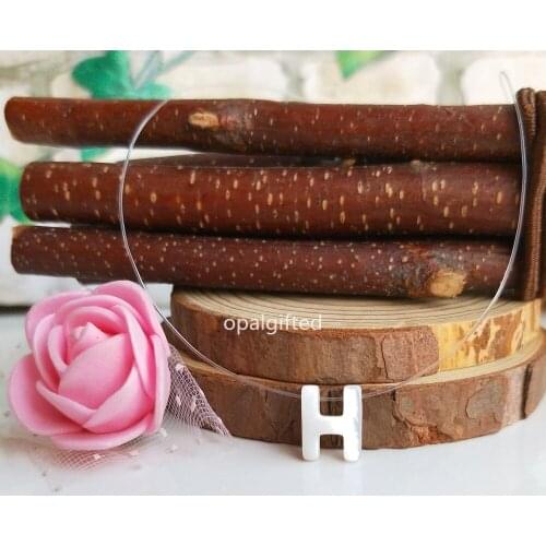 1pc Hot sale Transparent Nylon Mother pearl letters H Necklace Opalo Hamsa Necklace MOP 26 letters Shape for Choose S925 Clasps