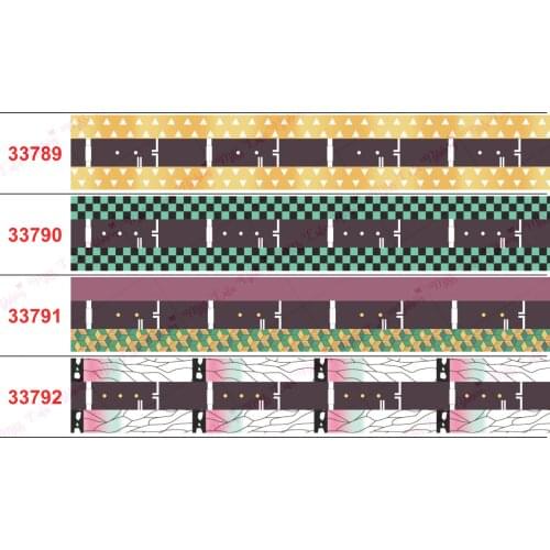 16mm-75mm Japanese Cartoon Series 12 Stripes/Check Print Grosgrain/Elastic Ribbon Hand Sewing Material 50 Yards/Roll