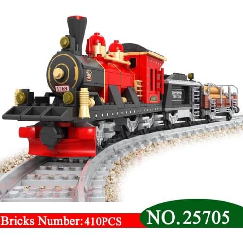 2018 New 410pcs Steam Train Building Blocks Retro train Kids Educational Model Bricks Toy brinquedos diy toys 25705