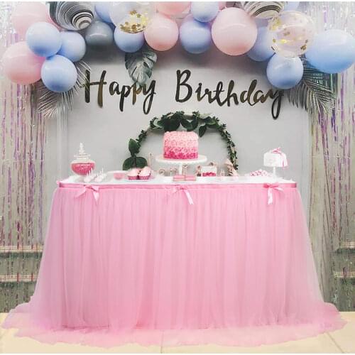280x76cm Wedding Party Tutu Tulle Pink Table Skirt Tableware Cloth Baby Shower Birthday Halloween Party Table Skirt Home Decor