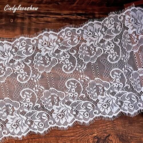 3 Meter/Lot 22cm Width White Eyelashes Lace Trimmings Wedding Dress Fabric Flower DIY Crafts Clothing Bra Handmade lace Trims