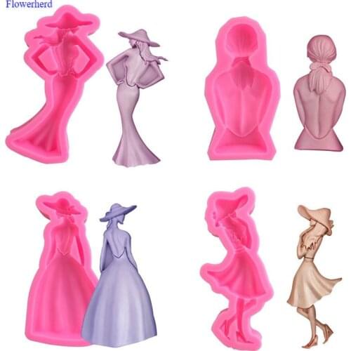 4 Pink Girl Avatar Body Shape Fondant Cake Silicone Mold Cake Decoration DIY Chocolate Biscuit Mold Drop Glue Plaster Decoration