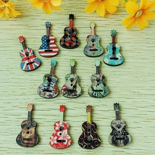 50pcs Newly Wood Button Guitar Patterns 18*36mm Sewing Decorative Buttons Garment botoes Accessory scrapbooking accessories