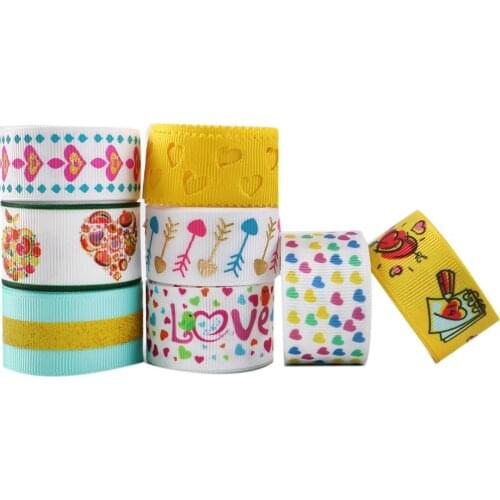 8Yards/set Valentine Hollow Heart Love Foiled Grosgrain Satin Ribbon Roll Sets For Hair Bows DIY Handmade Materials