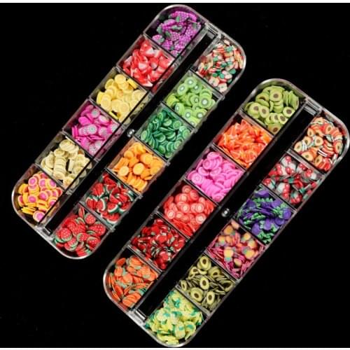 2 Boxes Summer Fruit Nail Art Sequin Acrylic Beauty Cherry Avocado Polymer Clay Slices French Manicure Gel Nail Art Accessories