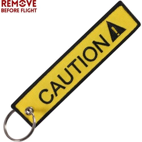 Car Keychain Embroidery CAUTION Key chain yellow Keyfob keyring for Moto llavero coche Luggage tags OEM ATV Keyring