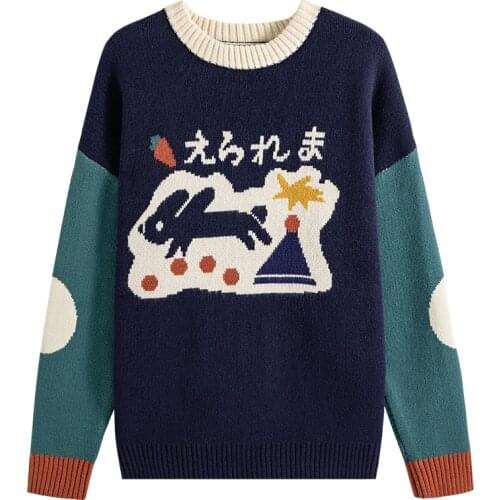 Bebobsons 2021 Spring New Arrivals Women Pullover Sweater Color Clock O-neck Long Sleeve Girlss Loose Kintted Tops Preppy Style