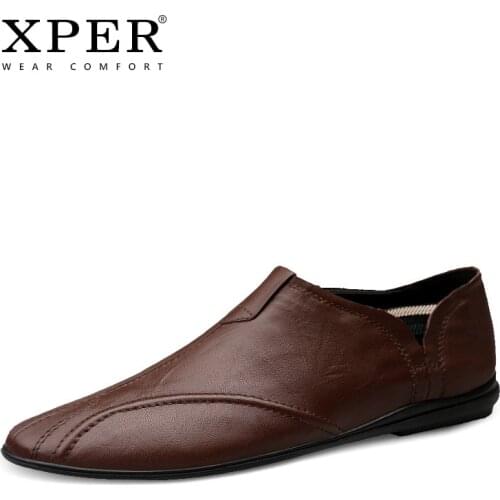 XPER Brand Soft Casual Driving Shoes Handmade Wear Comfort Loafers For Men Moccasins Black Split Leather Flats Footwear #XP058