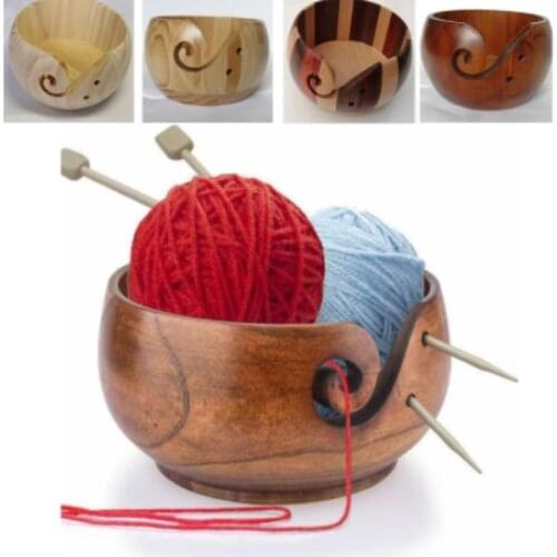 Natural Wooden Yarn Storage Bowl Knitted Crocheted Woolen Thread Storage Bowl Home Handmade Knitting Sewing Supplies