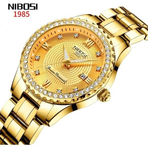 NIBOSI Fashion Womens Watches Ladies Top Brand Luxury Gold Quartz Watch Women Stainless Steel Waterproof Date Watch For Women