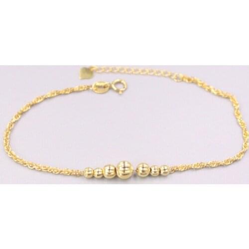Pure 18K Yellow Gold Bracelet 5mm Wide Carved Beads Link Singapore Chain Adjustable Bracelet Woman Gift 2.3g / 7.5inch Au750