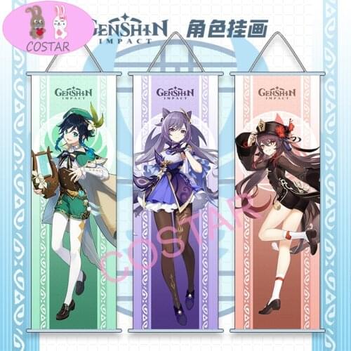 COSTAR Anime Game Genshin Impact Venti Klee Mona Keqing Diluc Hanging Posters Bedroom Accessories Ornaments