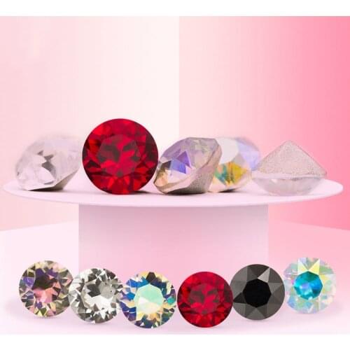 XIAOPU Crystal AB Color Shiny Rivoli Rhinestones Point Back Round Glue On Rhinestones Nails Decoration Fancy Stones 4mm 50pcs