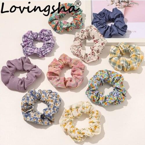 LOVINGSHA Floral Women Plaid Hair Accessories Ladies Hair Tie Brand Girl Scrunchies Ponytail Hair Female Holder Rope FC181