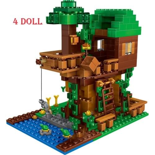 The Tree House Small Building Blocks Sets With Steve Action Figures Compatible My World MinecraftINGlys Sets Toys For Children