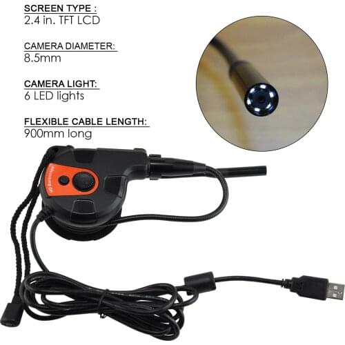 Video Inspection Borescope 8.5mm Camera Head Industrial 2000mm USB Cable HD 6 LED Light Tape Style Endoscope SnakeScope