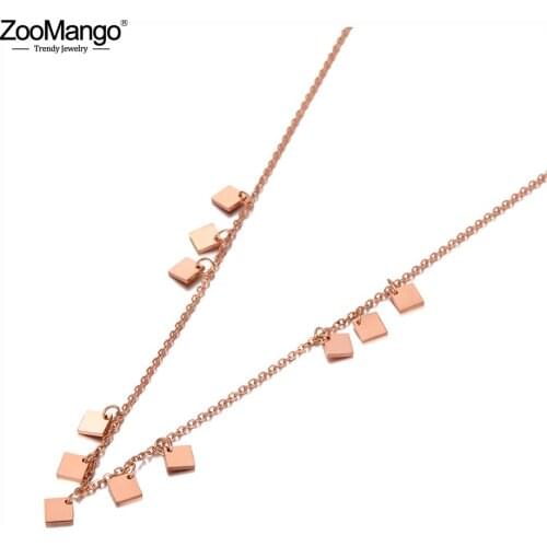 ZooMango Trendy Bohemia Titanium Stainless Steel Geometric Square Charm Choker Necklace Beach Pendant Necklace For Women ZN20103