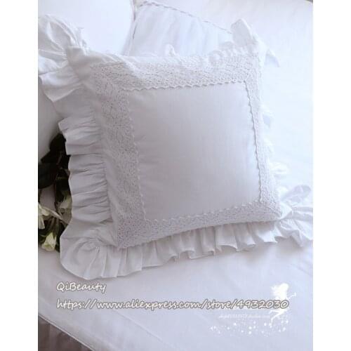 2 pcs Flounced Embedded Lace White Satin Pure Cotton Cushion Cover Pillow Cover/Pillow