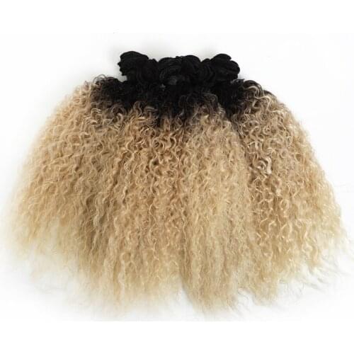 Kinky Curly Hair Extensions Ombre Color T613 Heat Resistant Fiber Synthetic Hair Weaves for women 16" 6 Bundles All In One Pack