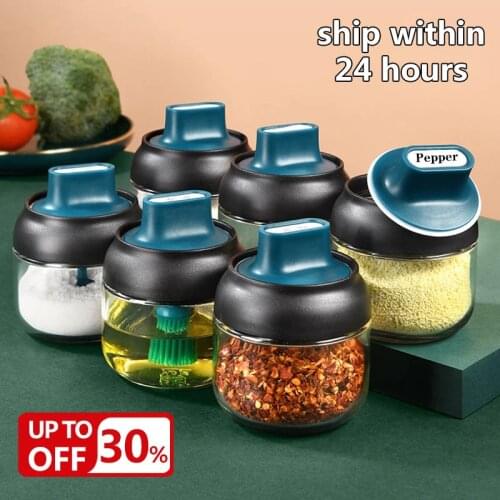 Kitchen Glass Spice Jars Pepper Salt Shakers Paprika Olive Oil Tank Organizer Storage Seal With Label Paper Kitchen Supplies